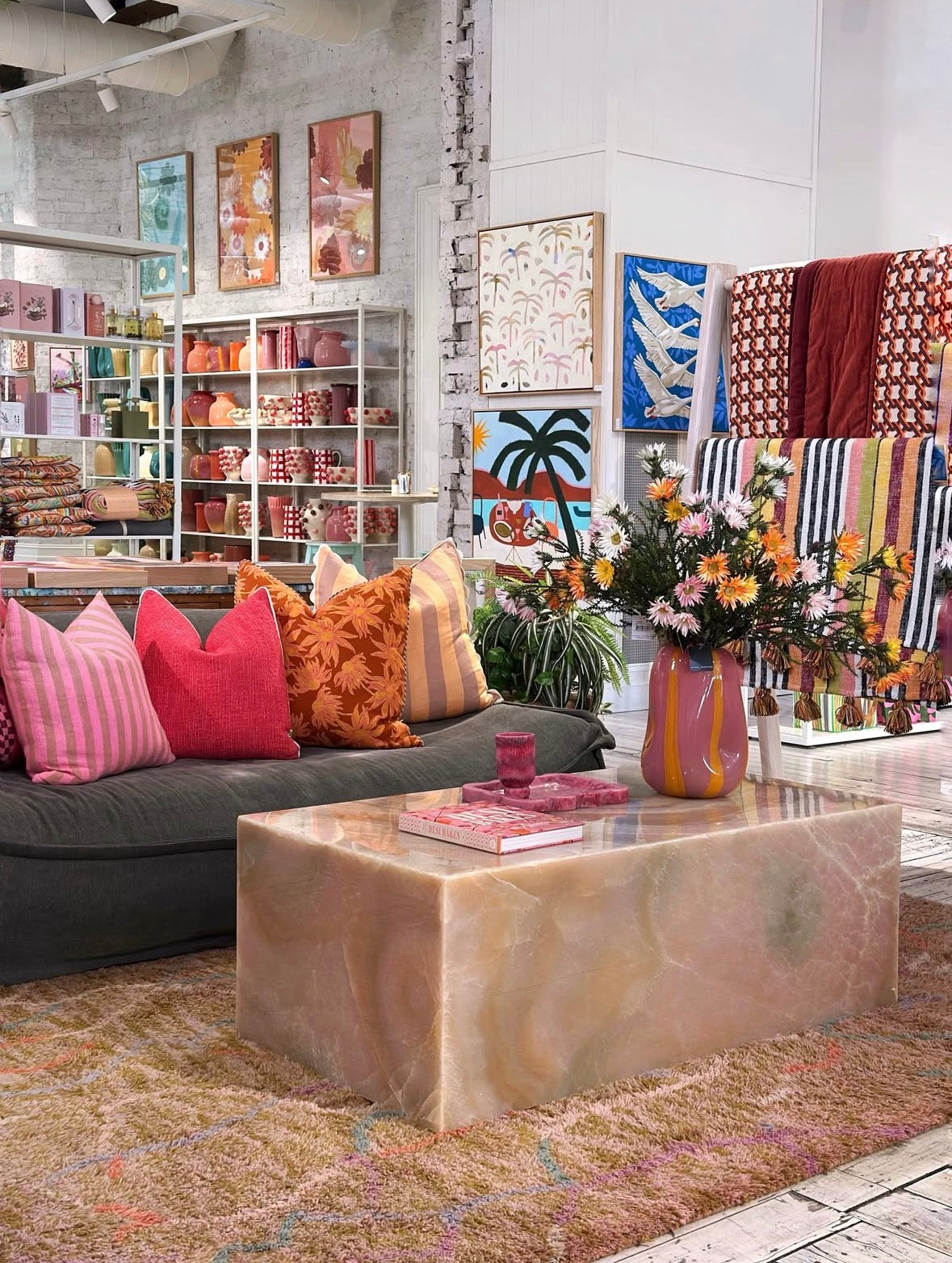 HC Homewares pink, onyx coffee table, displayed at Jumbled, a modern homeware store in Orange, NSW, 2800.