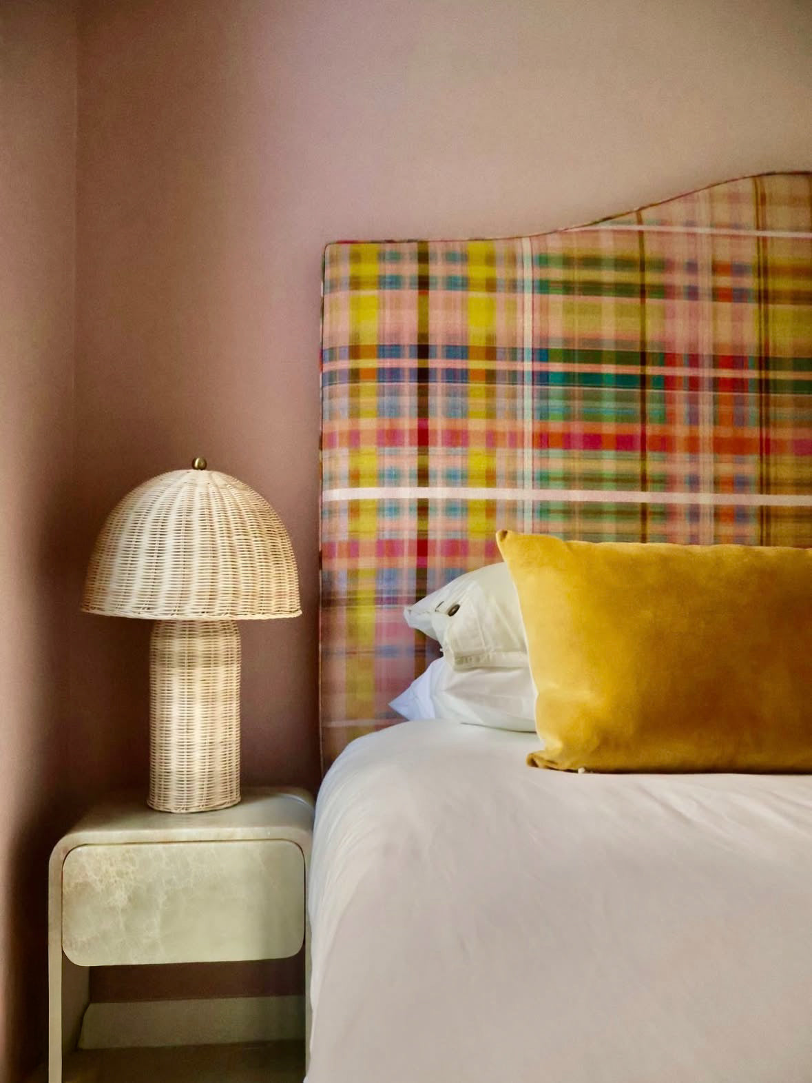 HC Homewares Cream Onyx bedside table, displayed in a stylish bedroom sweet.