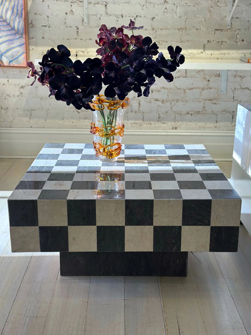 HC Homewares black and white checkered coffee table, displayed in a modern home.